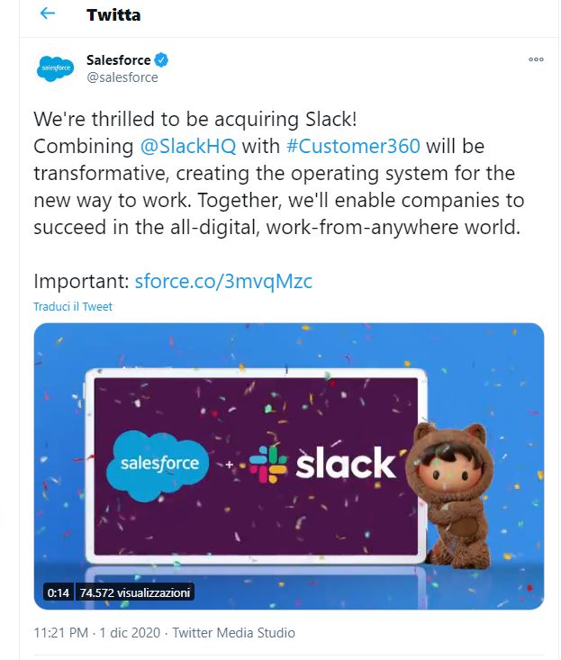 Salesforce acquisto Slack