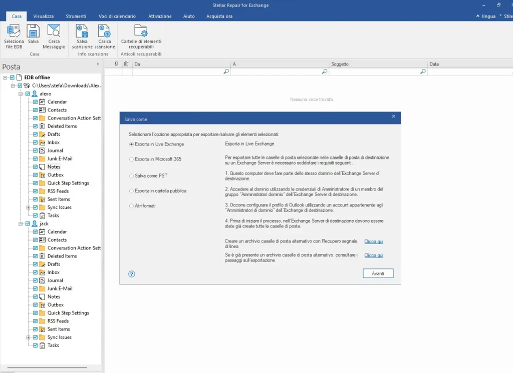 opzioni salvataggio microsoft exchange stellar repair for recensione