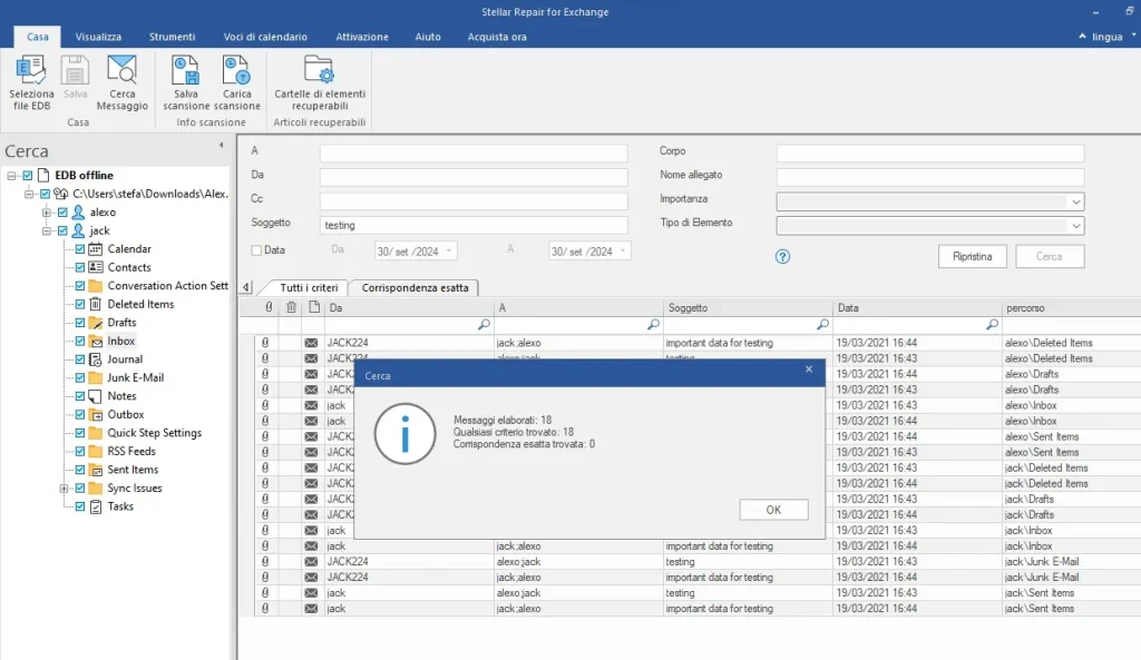 ricerca rapida recensione stellar repair for exchange